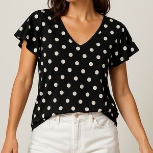 Dynamite 🆕 Statement Top Flutter Cap Sleeve Black and White Polka Dot Small